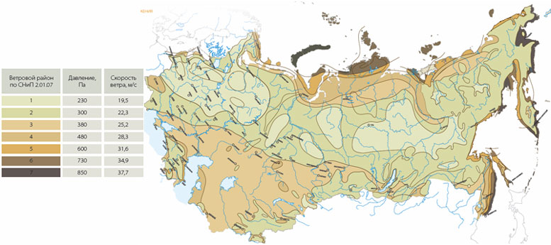 Карта вітрових районів по - СП 20.13330.2011